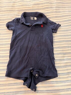 Ralph Lauren Navy Polo Romper with Red Logo